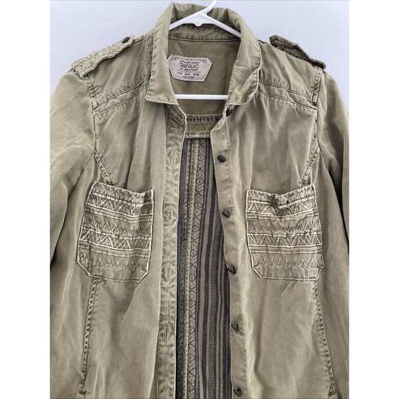 Zara‎ Womens Military Jacket Olive Green Striped Back Panel Shacket Pockets M - Picture 4 of 11